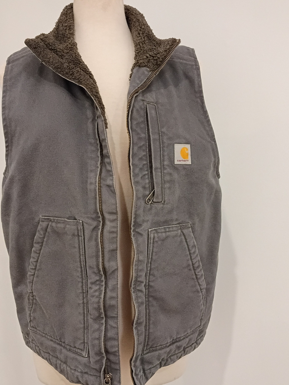 Carhartt Washed Duck Sherpa Lined Mock Neck Vest Gravel Grey Mens Small